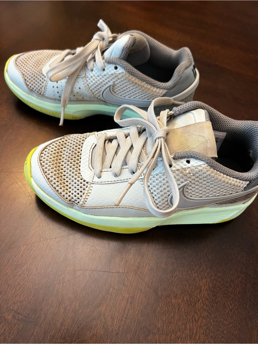 Nike Kids Gray Mesh Sneakers with Yellow Accent